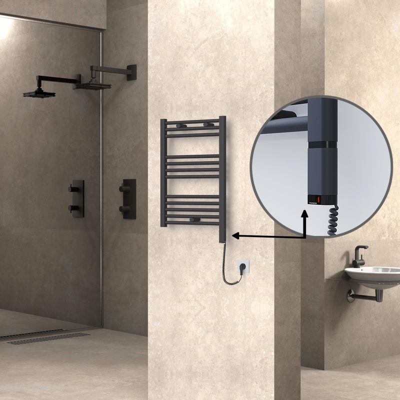 Haiti Sèche Serviettes Electrique 300 Watt 500x700 Plat Anthracite (OneD On/Off ) Droit 