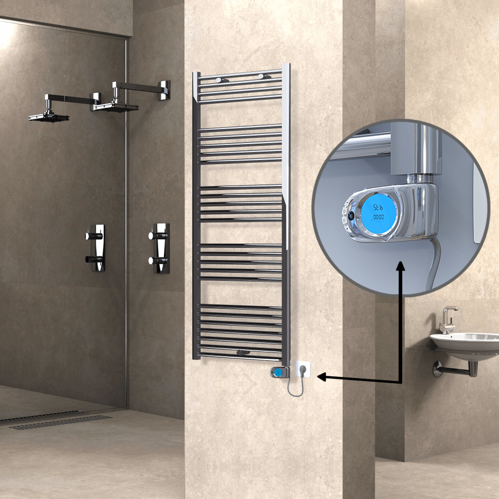 Haiti Sèche Serviettes Electrique 600 Watt 600x1500 Plat Chrome (Thermostat Musa) - 1