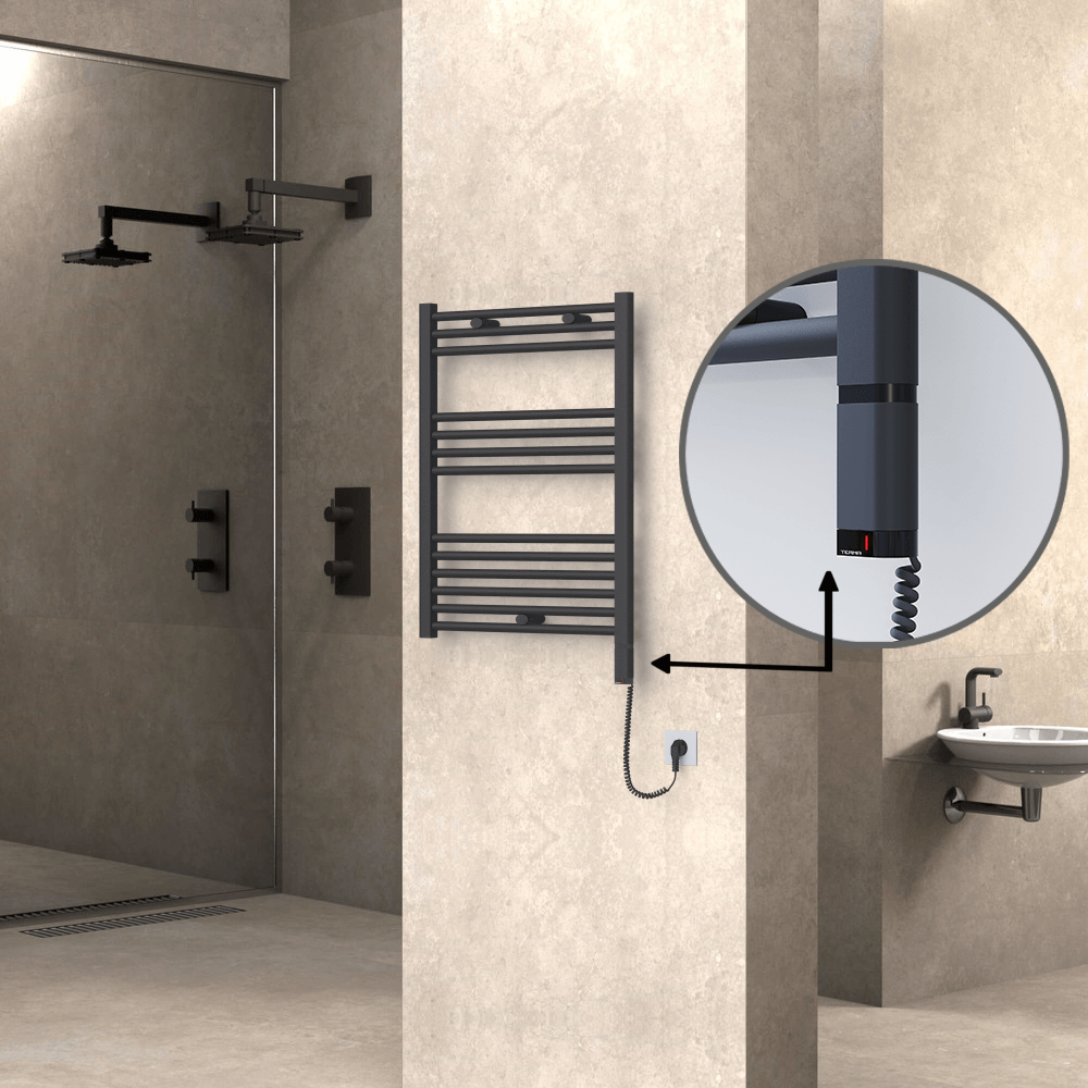 Haiti Sèche Serviettes Electrique 300 Watt 600x800 Plat Anthracite (OneD On/Off ) Droit - 1