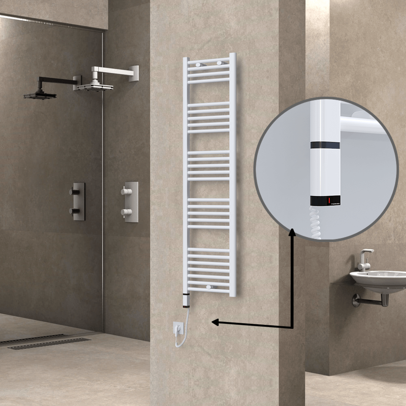 Haiti Sèche Serviettes Electrique 600 Watt 400x1500 Plat Blanc (OneD On/Off ) Gauche