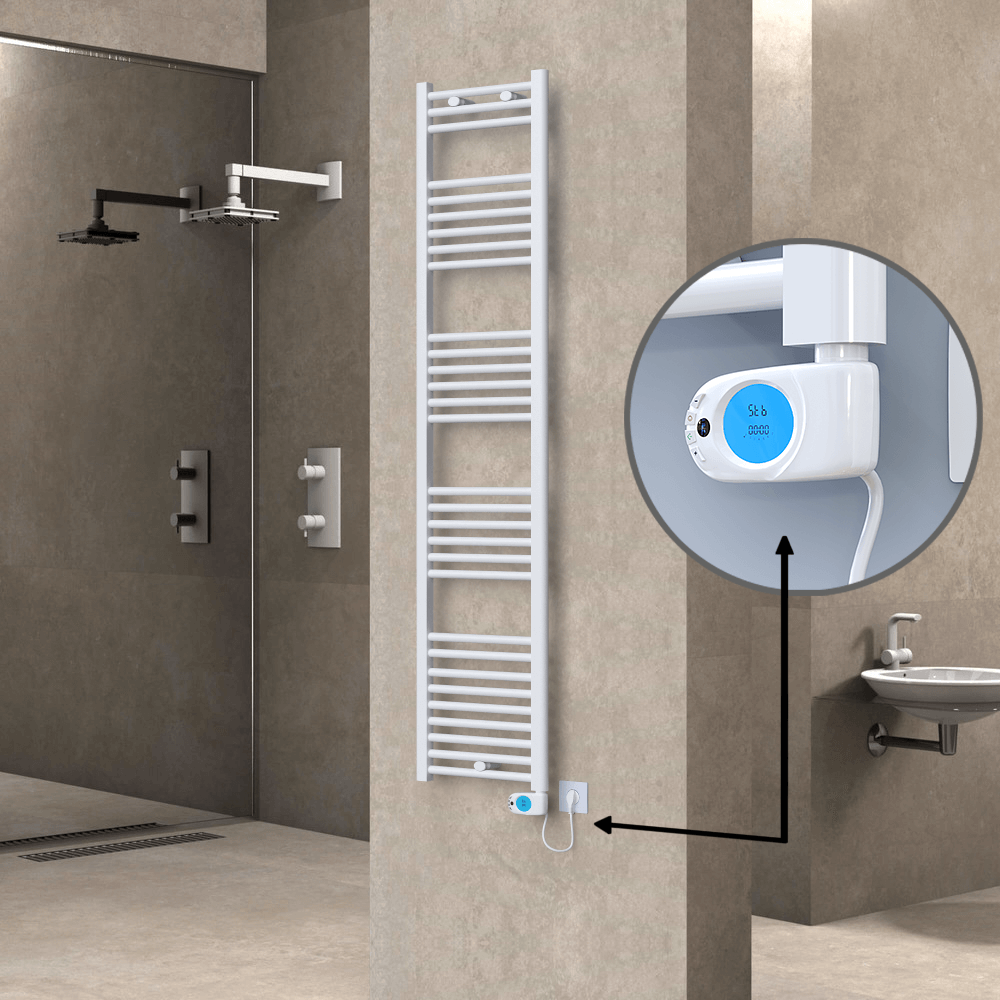 Haiti Sèche Serviettes Electrique 600 Watt 400x1800 Plat Blanc (Thermostat Musa) - 1