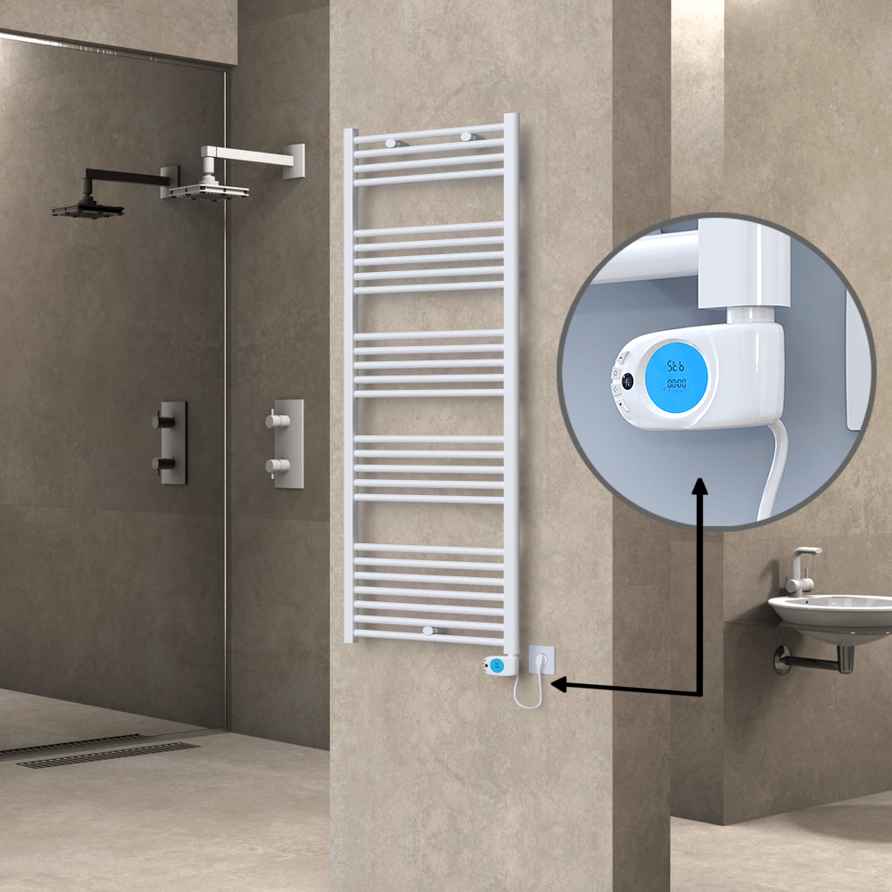 Haiti Sèche Serviettes Electrique 900 Watt 600x1500 Plat Blanc (Thermostat Musa) - 1