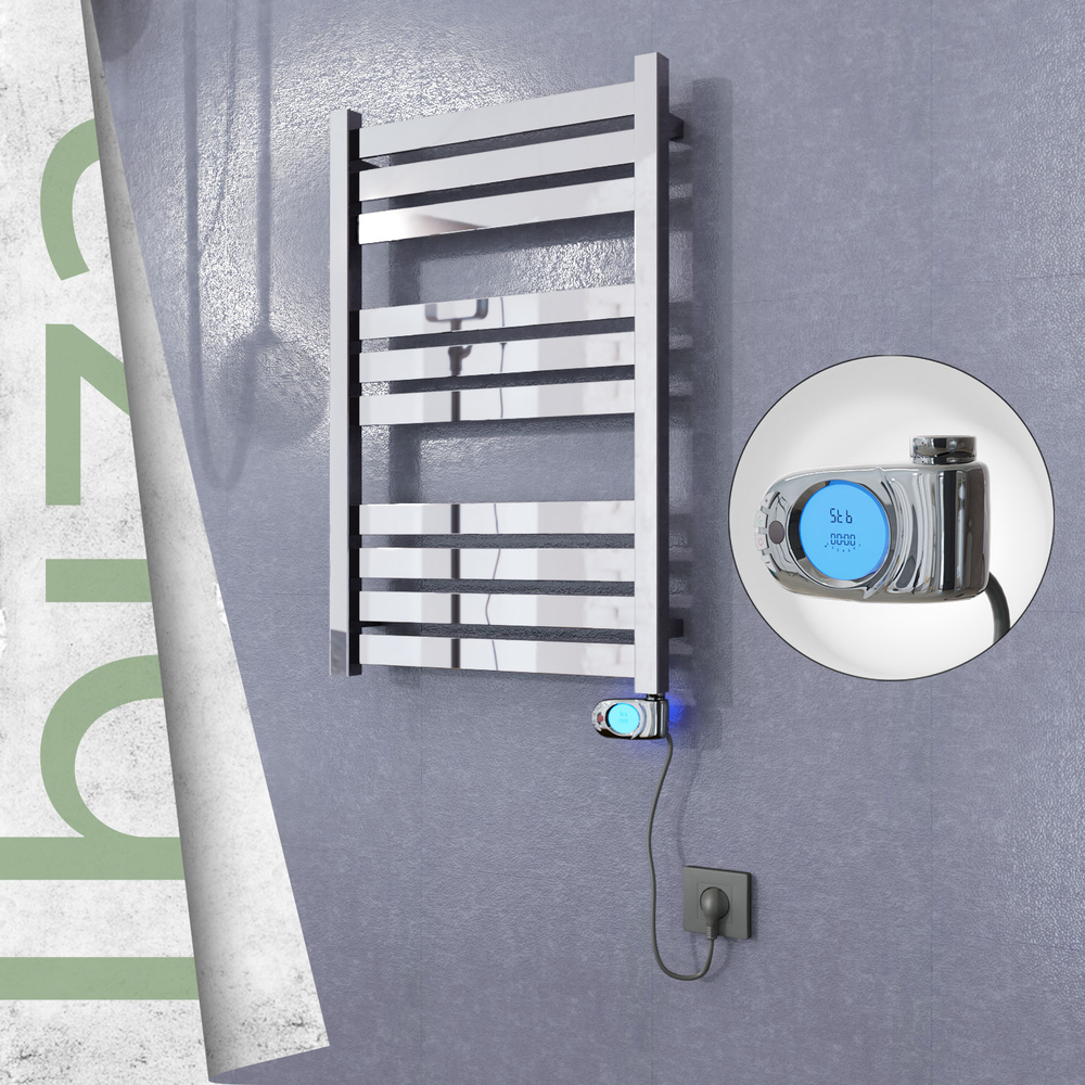 Ibiza Sèche-serviettes en Inox 500x780 Poli Miroir (Musa Thermostat) 300W - 2
