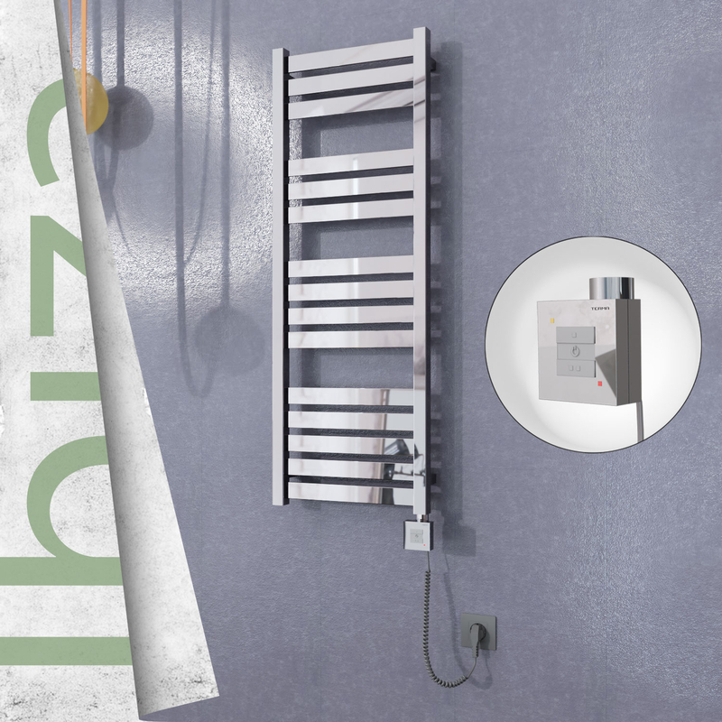 Ibiza Electric Stainless Steel Towel Rail 400x1165 Mirror Polished (KTX1 Thermostat) 300W Spiral Cable