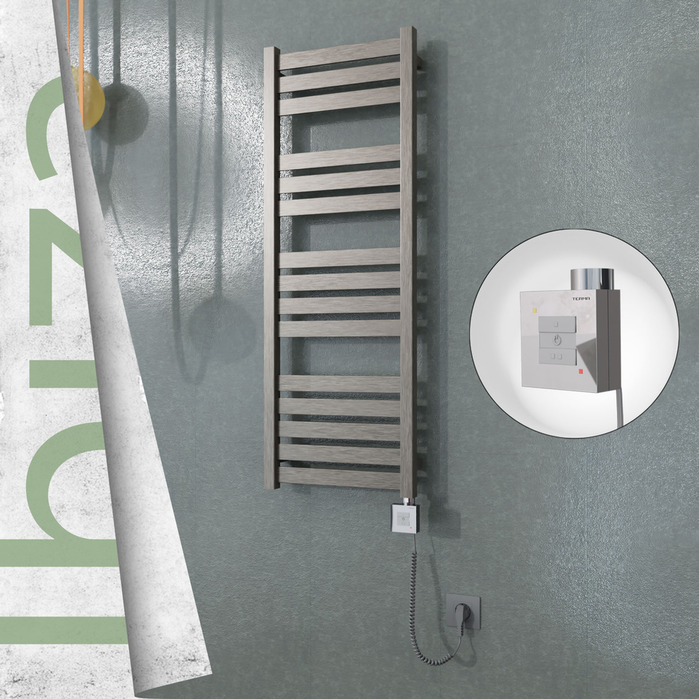 Ibiza Electric Stainless Steel Towel Rail 400x1165 Satin Gold (KTX1 Thermostat) 300W Spiral Cable - 1
