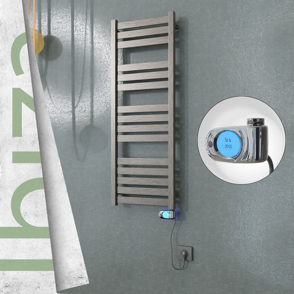 Ibiza Electric Stainless Steel Towel Rail 400x1165 Satin Polished (Musa Thermostat) 300W - 1