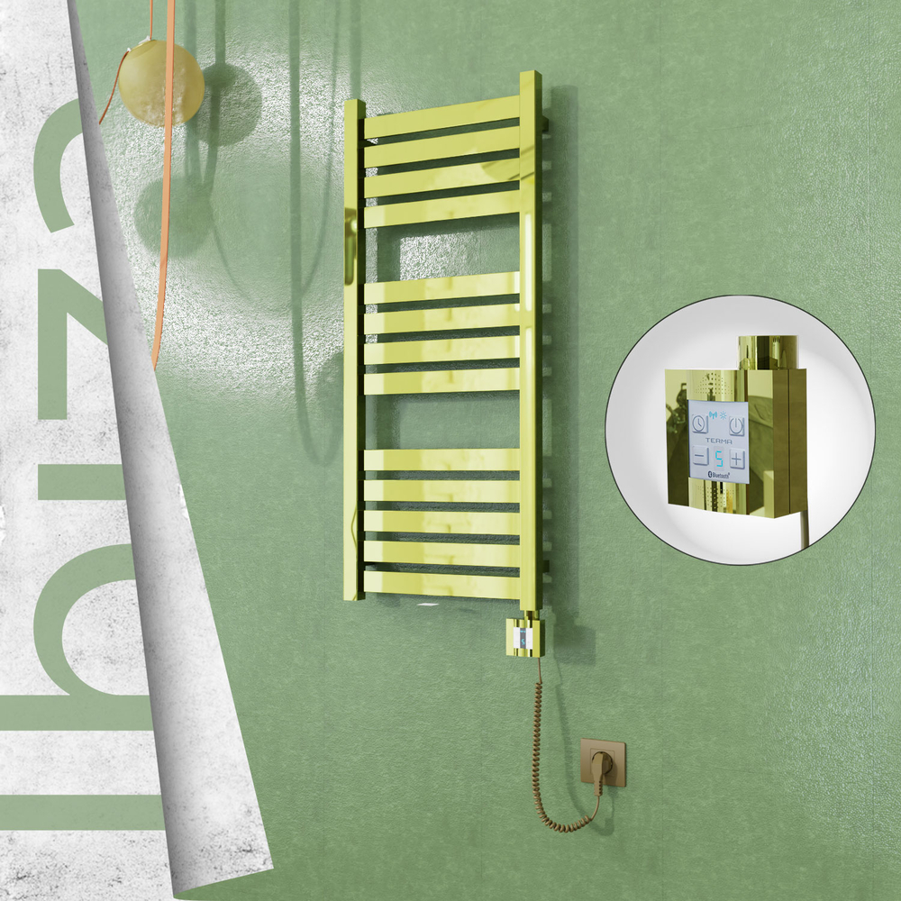 Ibiza Electric Stainless Steel Towel Rail 400x960 Gold (KTX4 Thermostat) 300W Spiral Cable - 1