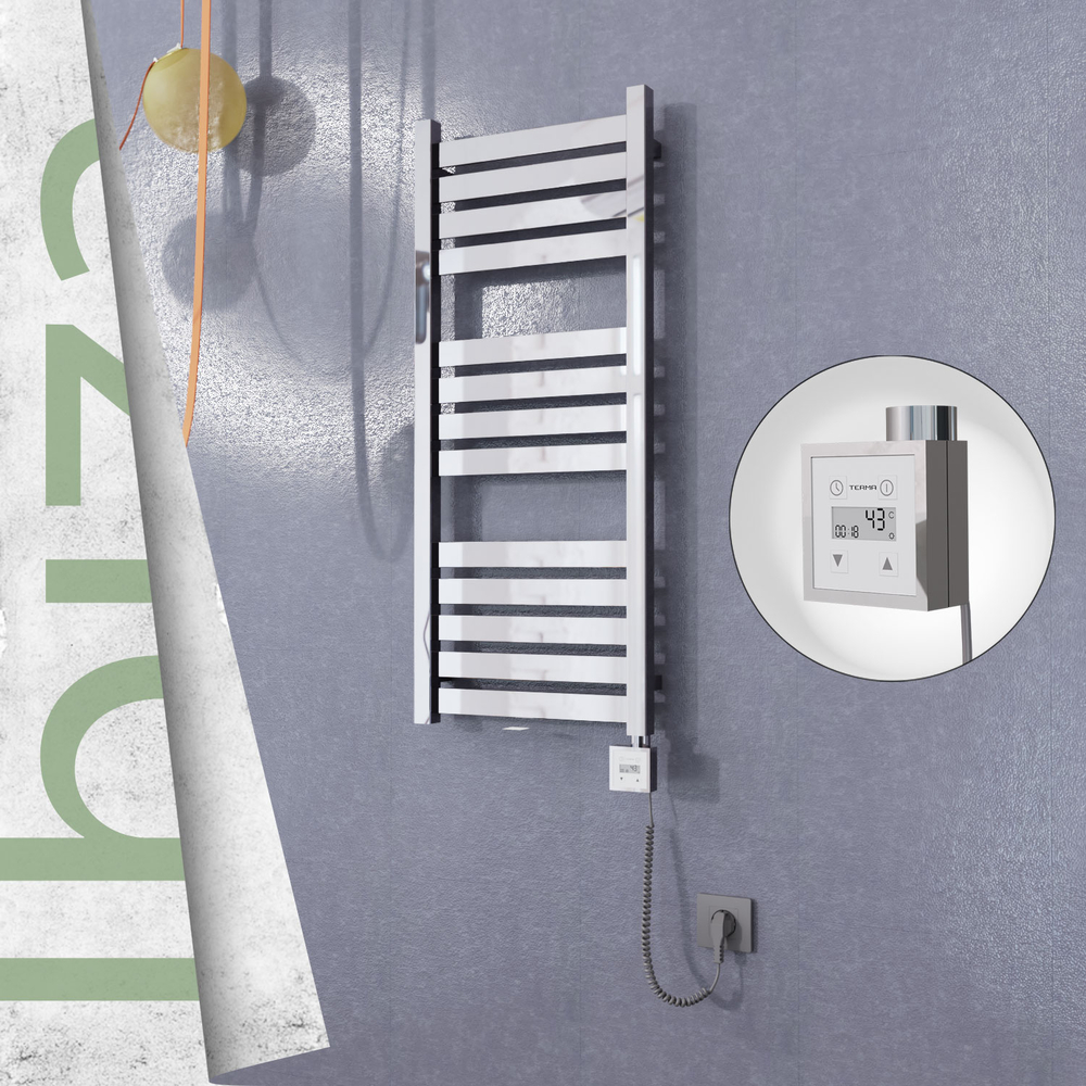 Ibiza Electric Stainless Steel Towel Rail 400x960 Mirror Polished (KTX3 Thermostat) 300W Spiral Cable - 1