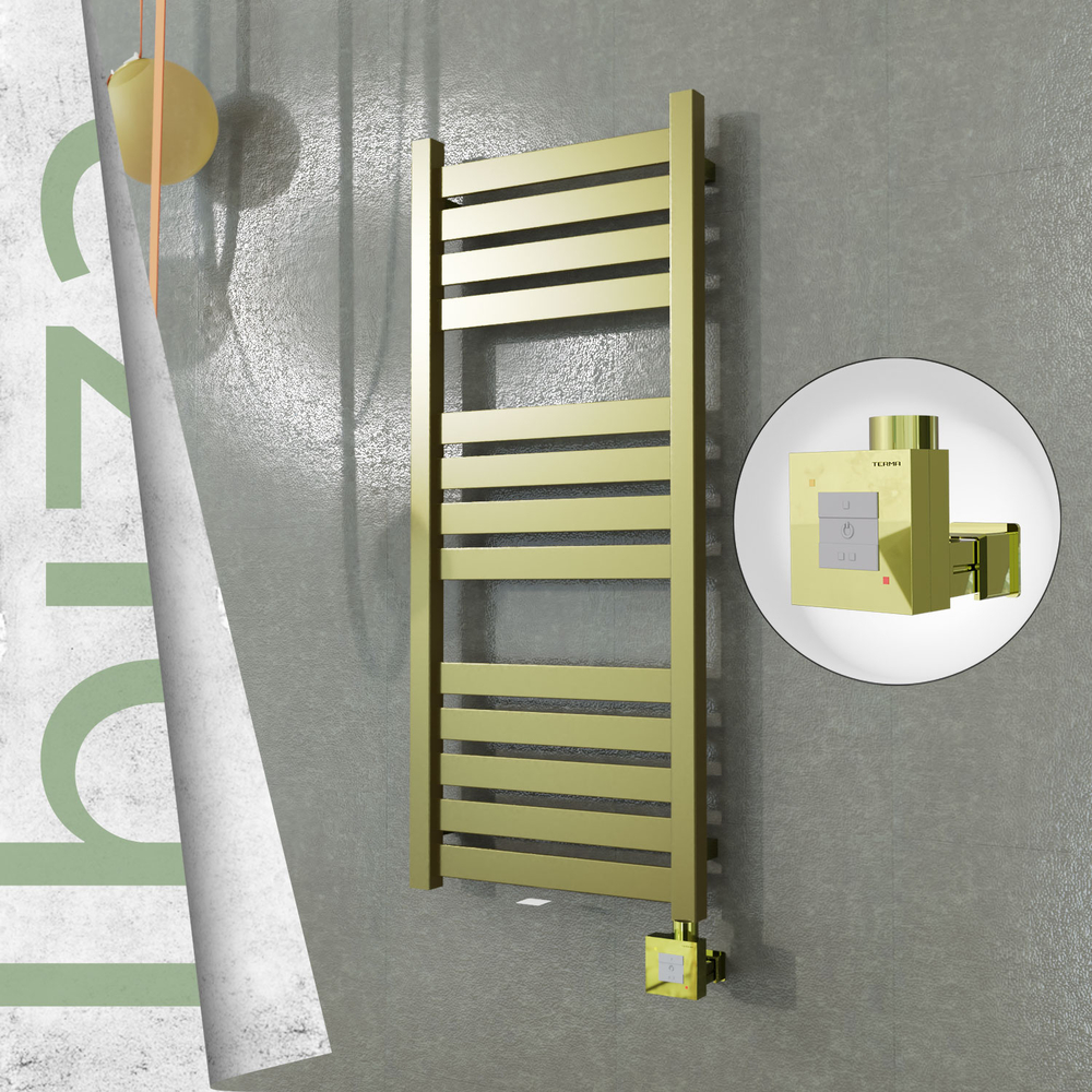 Ibiza Electric Stainless Steel Towel Rail 400x960 Satin Gold (KTX1 Thermostat) 300W - 1