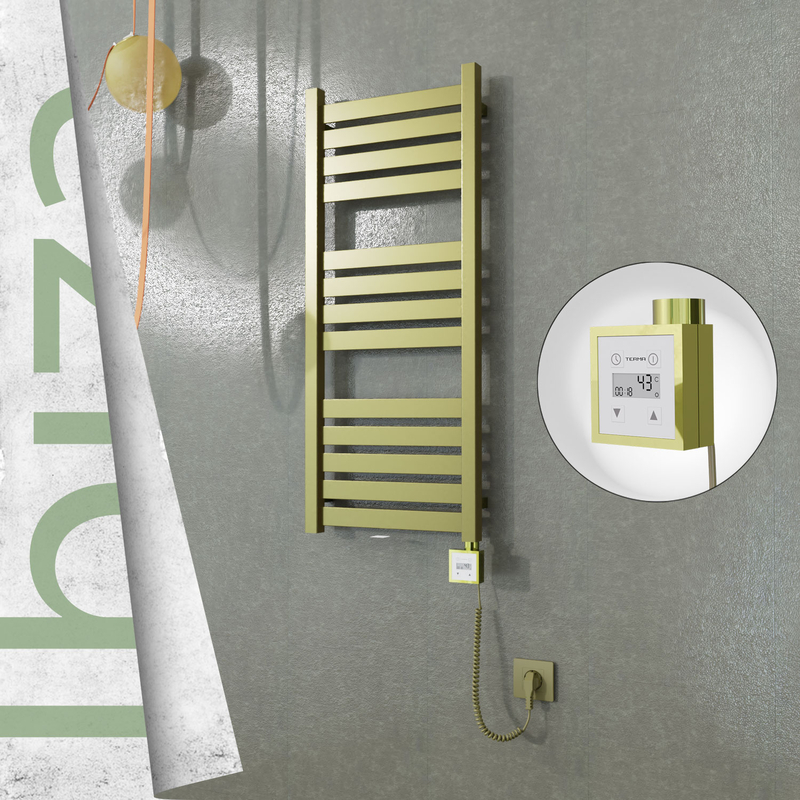 Ibiza Electric Stainless Steel Towel Rail 400x960 Satin Gold (KTX3 Thermostat) 300W Spiral Cable
