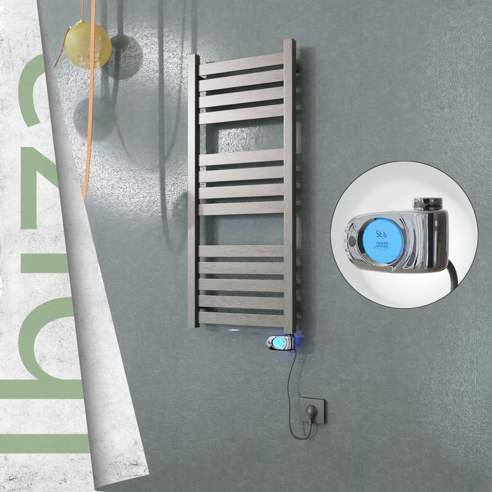 Ibiza Electric Stainless Steel Towel Rail 400x960 Satin Polished (Musa Thermostat) 300W - 1