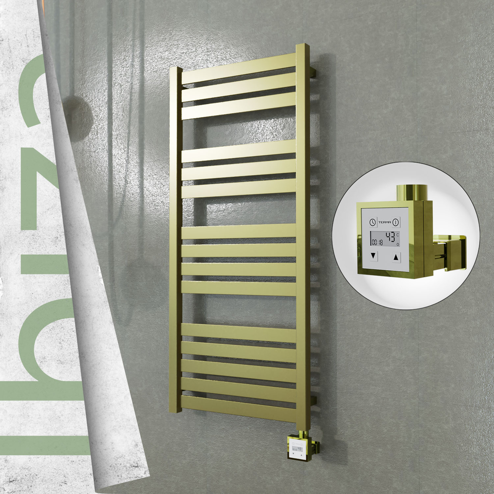 Ibiza Electric Stainless Steel Towel Rail 500x1165 Satin Gold (KTX3 Thermostat) 300W - 1