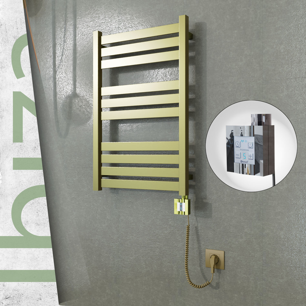 Ibiza Electric Stainless Steel Towel Rail 500x780 Satin Gold (KTX4 Thermostat) 300W Spiral Cable - 1