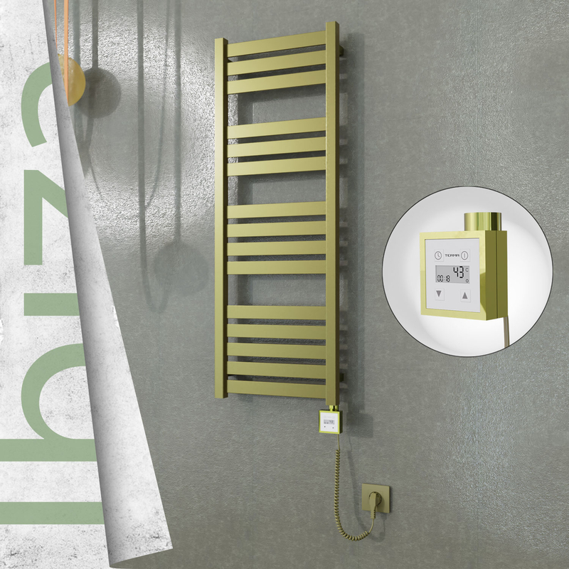 Ibiza Elektrikli Paslanmaz Çelik Havlupan 400x1165 Satine Altın (KTX3 Termostat) 300W Spiral Kablolu 