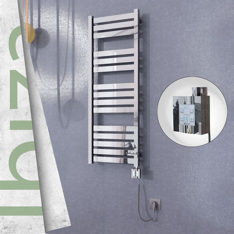 Ibiza Sèche-serviettes Électrique en Inox 400x1165 Poli Miroir (KTX4 Thermostat) 300W Câble Spiralé 