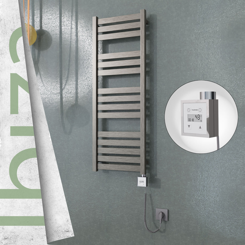 Ibiza Sèche-serviettes Électrique en Inox 400x1165 Poli Satiné (KTX3 Thermostat) 300W Câble Spiralé 