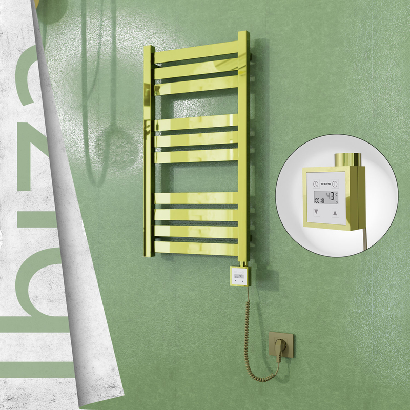 Ibiza Sèche-serviettes Électrique en Inox 400x780 Doré (KTX3 Thermostat) 200W Câble Spiralé 