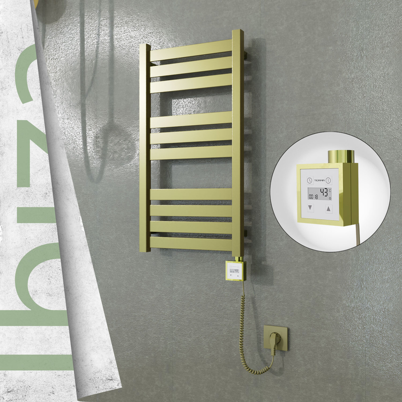Ibiza Sèche-serviettes Électrique en Inox 400x780 Doré Satiné (KTX3 Thermostat) 200W Câble Spiralé 