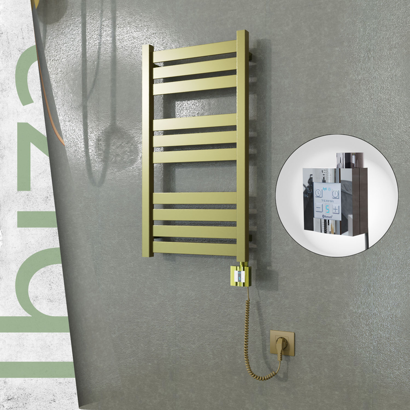 Ibiza Sèche-serviettes Électrique en Inox 400x780 Doré Satiné (KTX4 Thermostat) 200W Câble Spiralé 