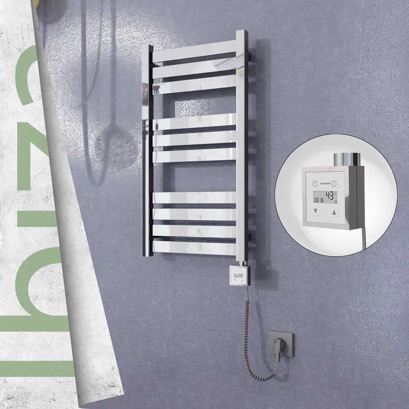 Ibiza Sèche-serviettes Électrique en Inox 400x780 Poli Miroir (KTX3 Thermostat) 200W Câble Spiralé 