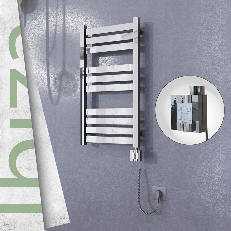 Ibiza Sèche-serviettes Électrique en Inox 400x780 Poli Miroir (KTX4 Thermostat) 200W Câble Spiralé 