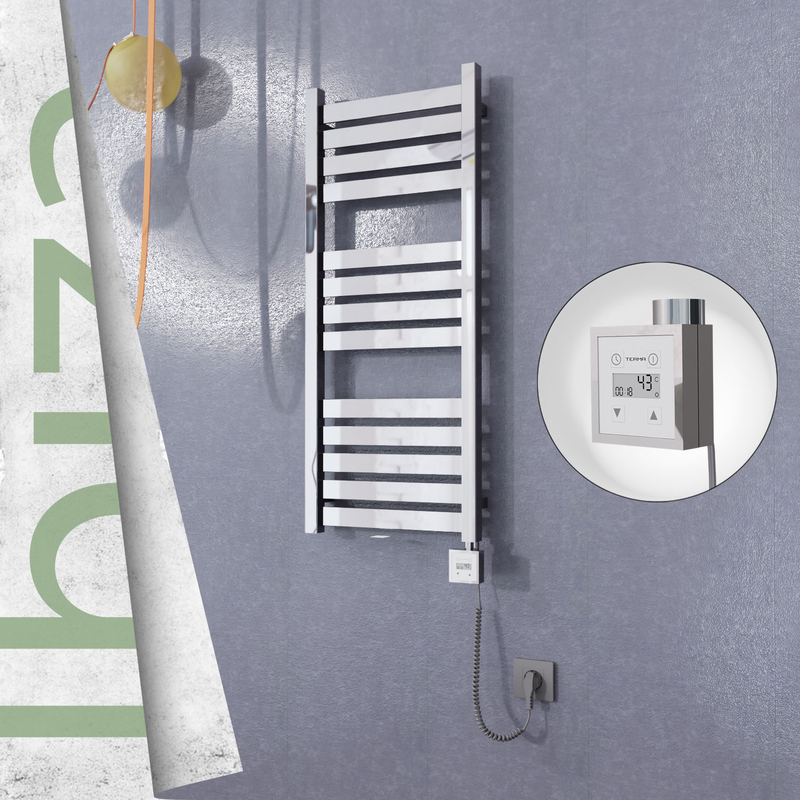Ibiza Sèche-serviettes Électrique en Inox 400x960 Poli Miroir (KTX3 Thermostat) 300W Câble Spiralé 