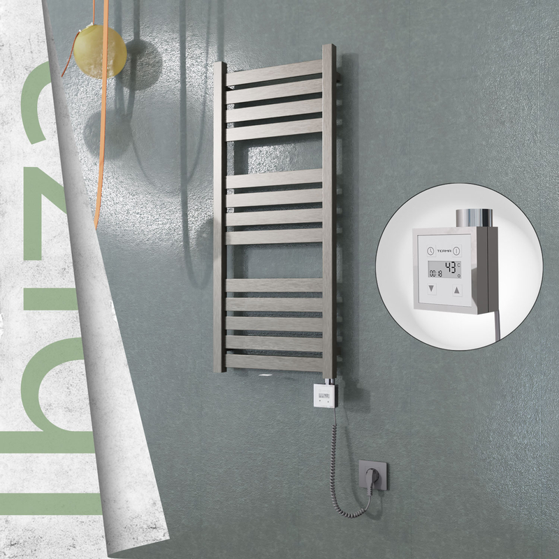 Ibiza Sèche-serviettes Électrique en Inox 400x960 Poli Satiné (KTX3 Thermostat) 300W Câble Spiralé 