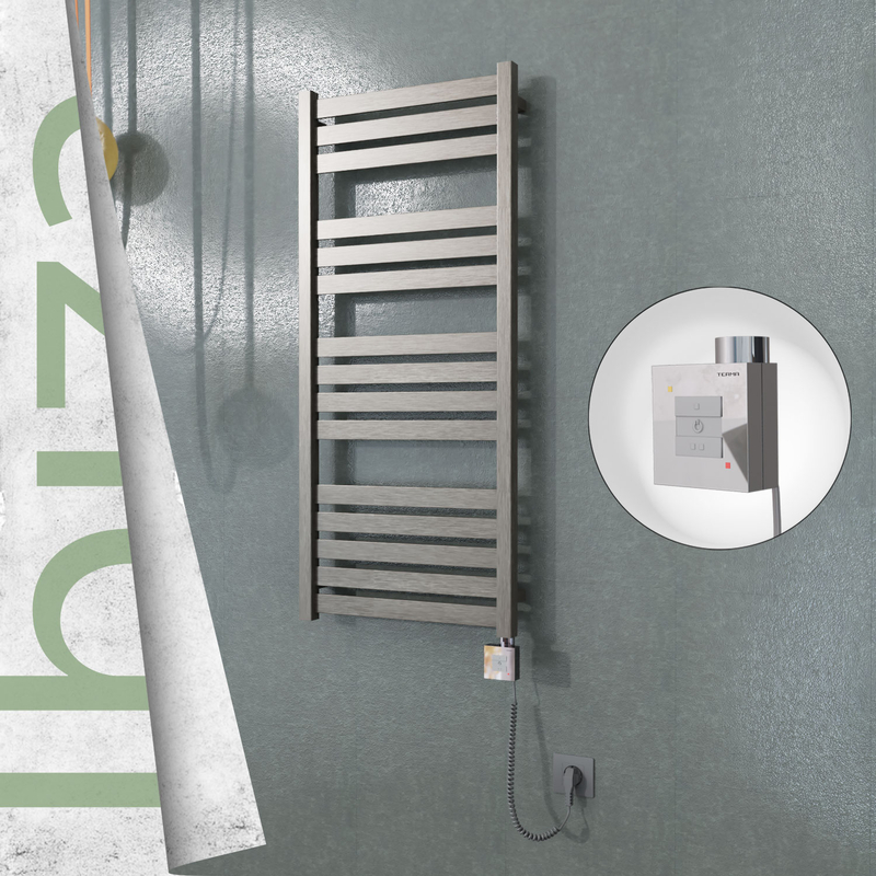 Ibiza Sèche-serviettes Électrique en Inox 500x1165 Doré Satiné (KTX1 Thermostat) 300W Câble Spiralé 