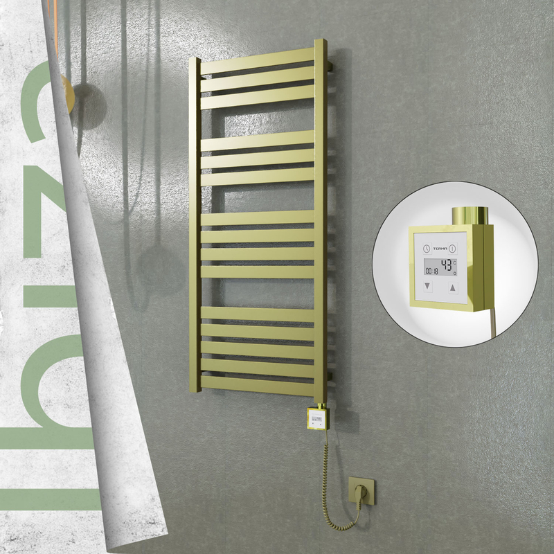 Ibiza Sèche-serviettes Électrique en Inox 500x1165 Doré Satiné (KTX3 Thermostat) 300W Câble Spiralé 