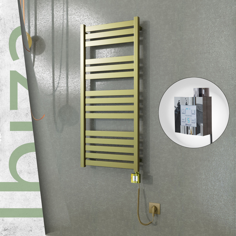 Ibiza Sèche-serviettes Électrique en Inox 500x1165 Doré Satiné (KTX4 Thermostat) 300W Câble Spiralé 