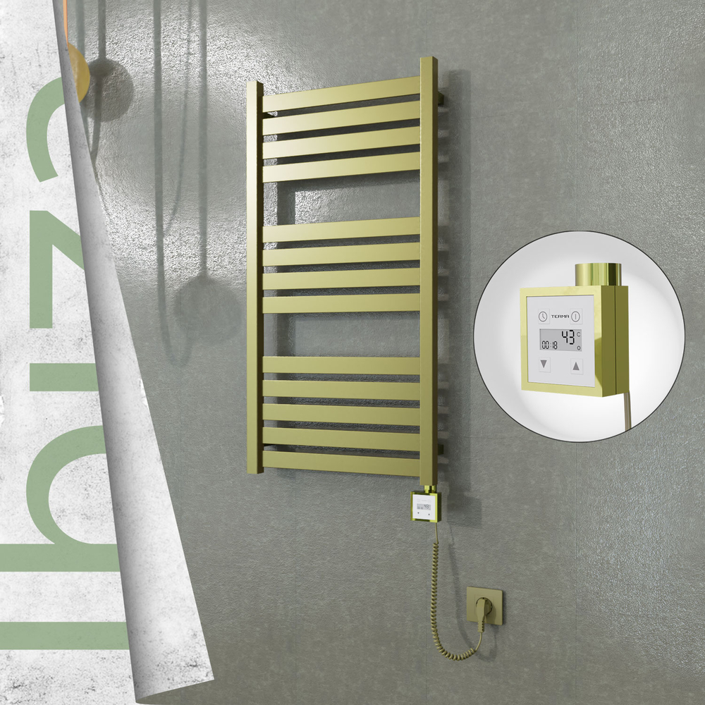 Ibiza Sèche-serviettes Électrique en Inox 500x960 Doré Satiné (KTX3 Thermostat) 300W Câble Spiralé - 1
