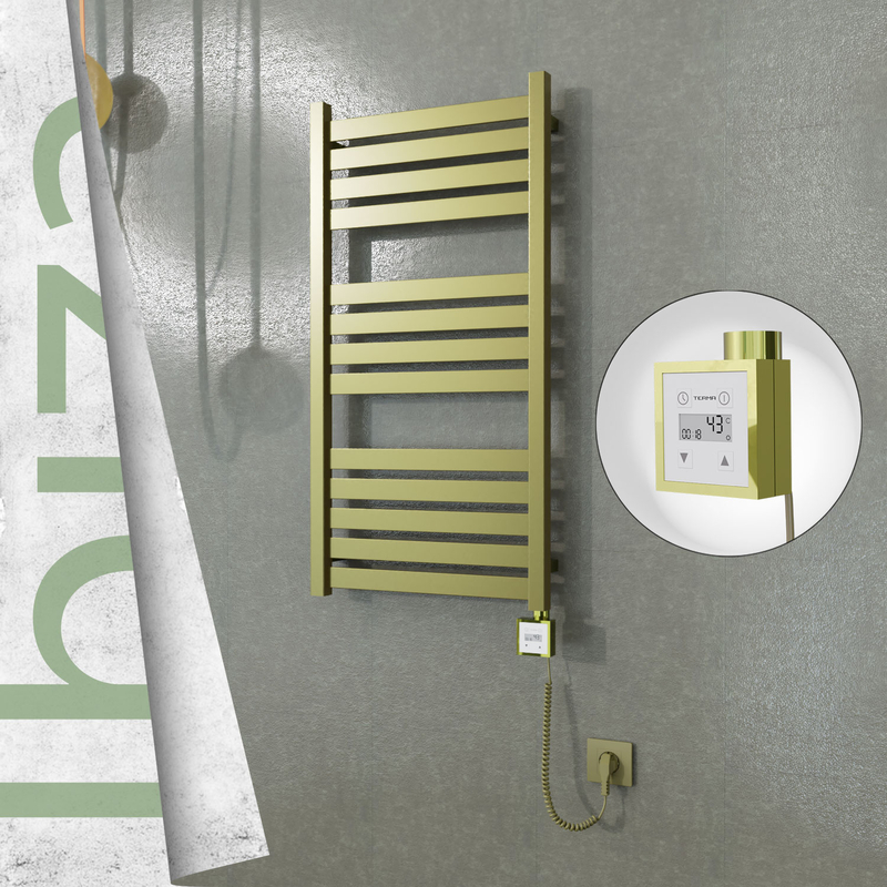 Ibiza Sèche-serviettes Électrique en Inox 500x960 Doré Satiné (KTX3 Thermostat) 300W Câble Spiralé