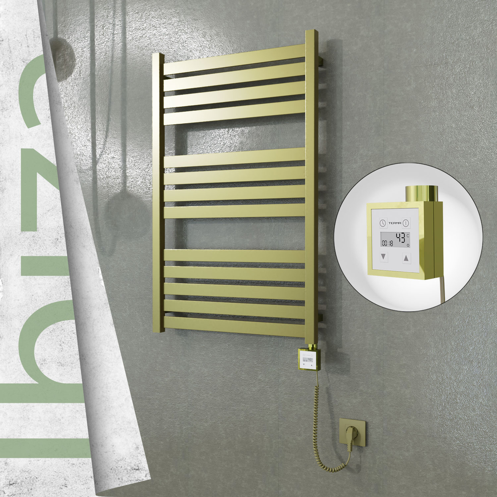 Ibiza Sèche-serviettes Électrique en Inox 600x960 Doré Satiné (KTX3 Thermostat) 300W Câble Spiralé - 1