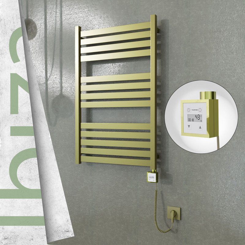 Ibiza Sèche-serviettes Électrique en Inox 600x960 Doré Satiné (KTX3 Thermostat) 300W Câble Spiralé