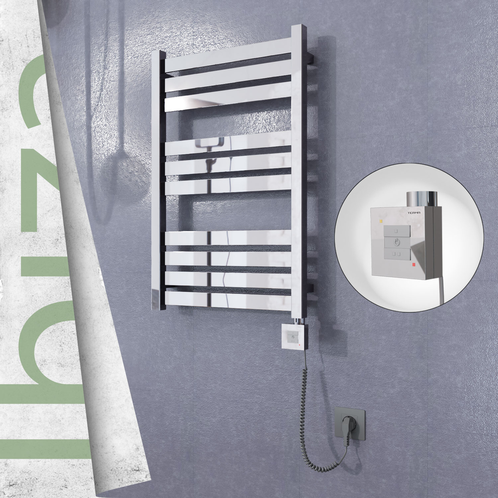 Ibiza Sèche-serviettes en Inox 500x780 Poli Miroir (KTX1 Thermostat) 300W Câble Spiralé - 1