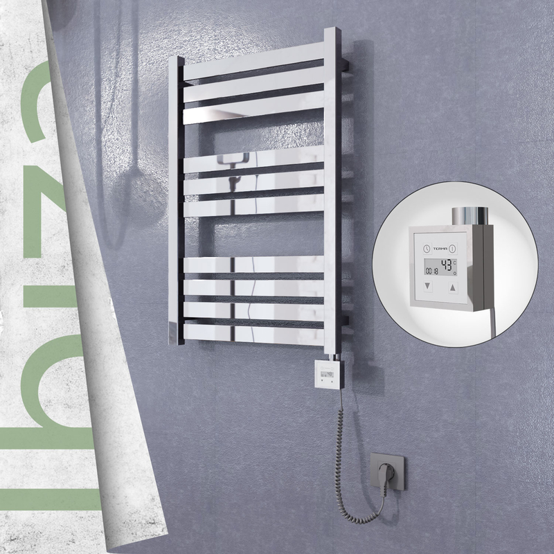 Ibiza Sèche-serviettes en Inox 500x780 Poli Miroir (KTX3 Thermostat) 300W Câble Spiralé 