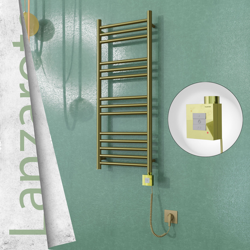 Lanzarote Electric Stainless Steel Towel Rail 400x1000 Satin Gold (KTX1 Thermostat) 200W Spiral Cable 