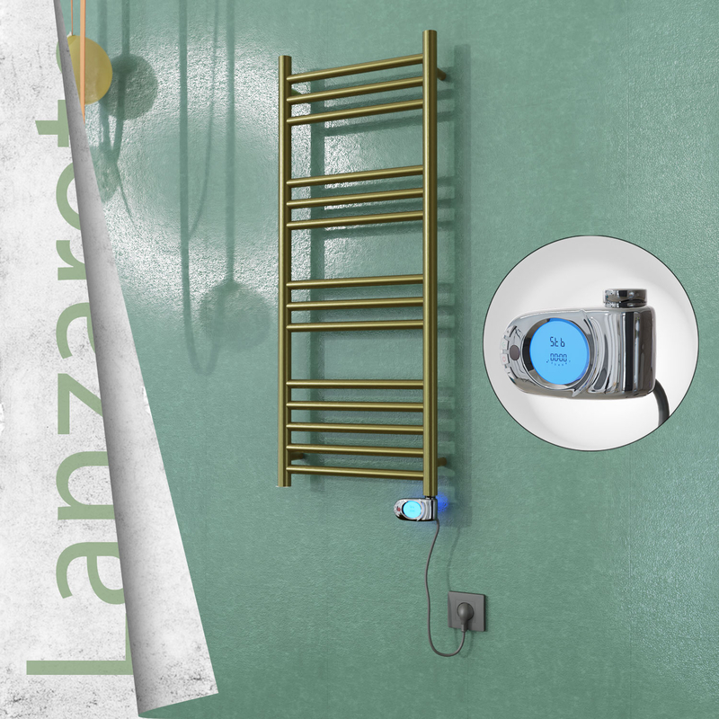 Lanzarote Electric Stainless Steel Towel Rail 400x1000 Satin Gold (Musa Thermostat) 200W 