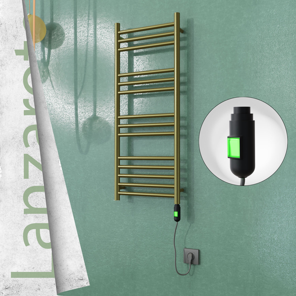 Lanzarote Electric Stainless Steel Towel Rail 400x1000 Satin Gold (On/Off Switch) 200W - 1