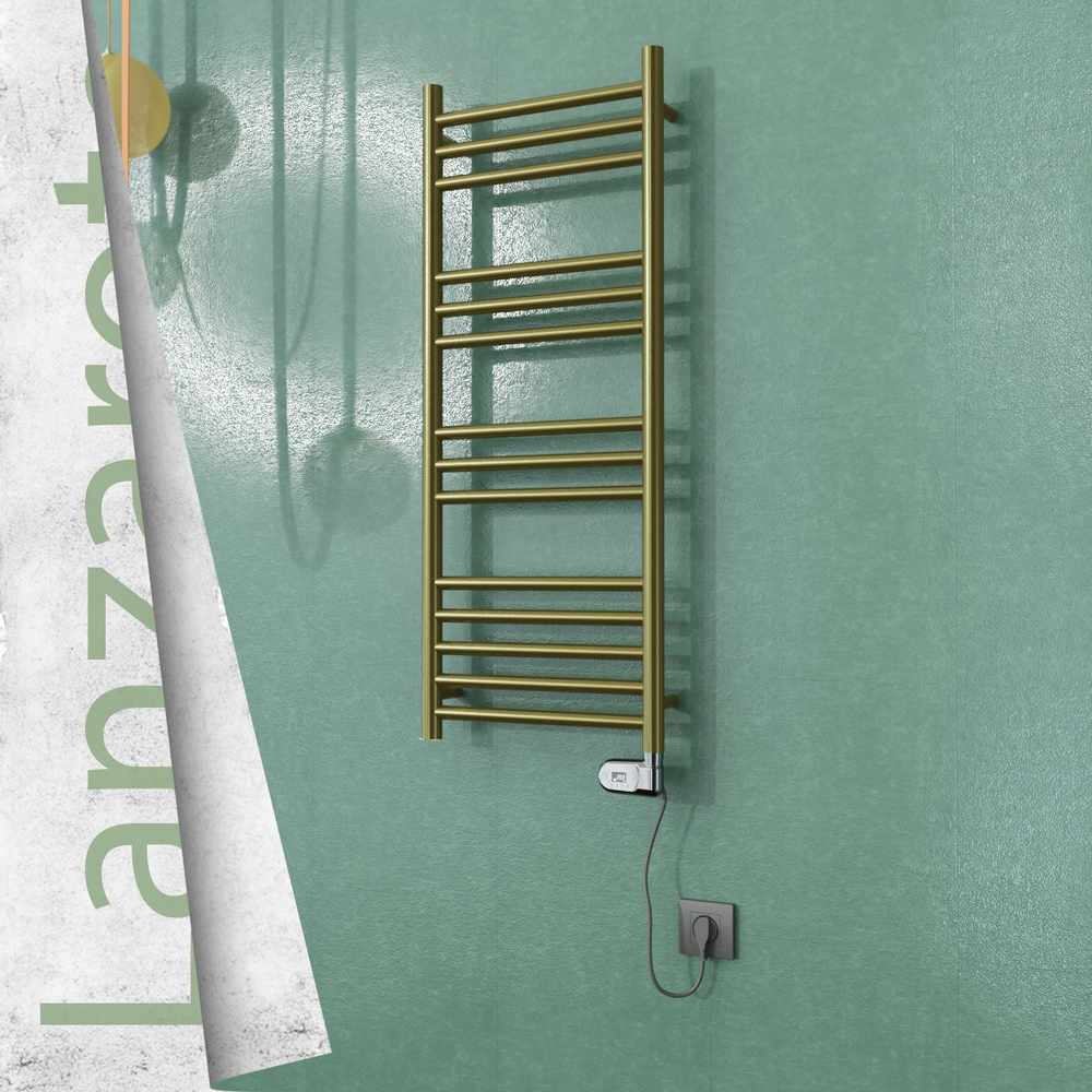 Lanzarote Electric Stainless Steel Towel Rail 400x1000 Satin Gold (Thesis Thermostat) 200W - 1