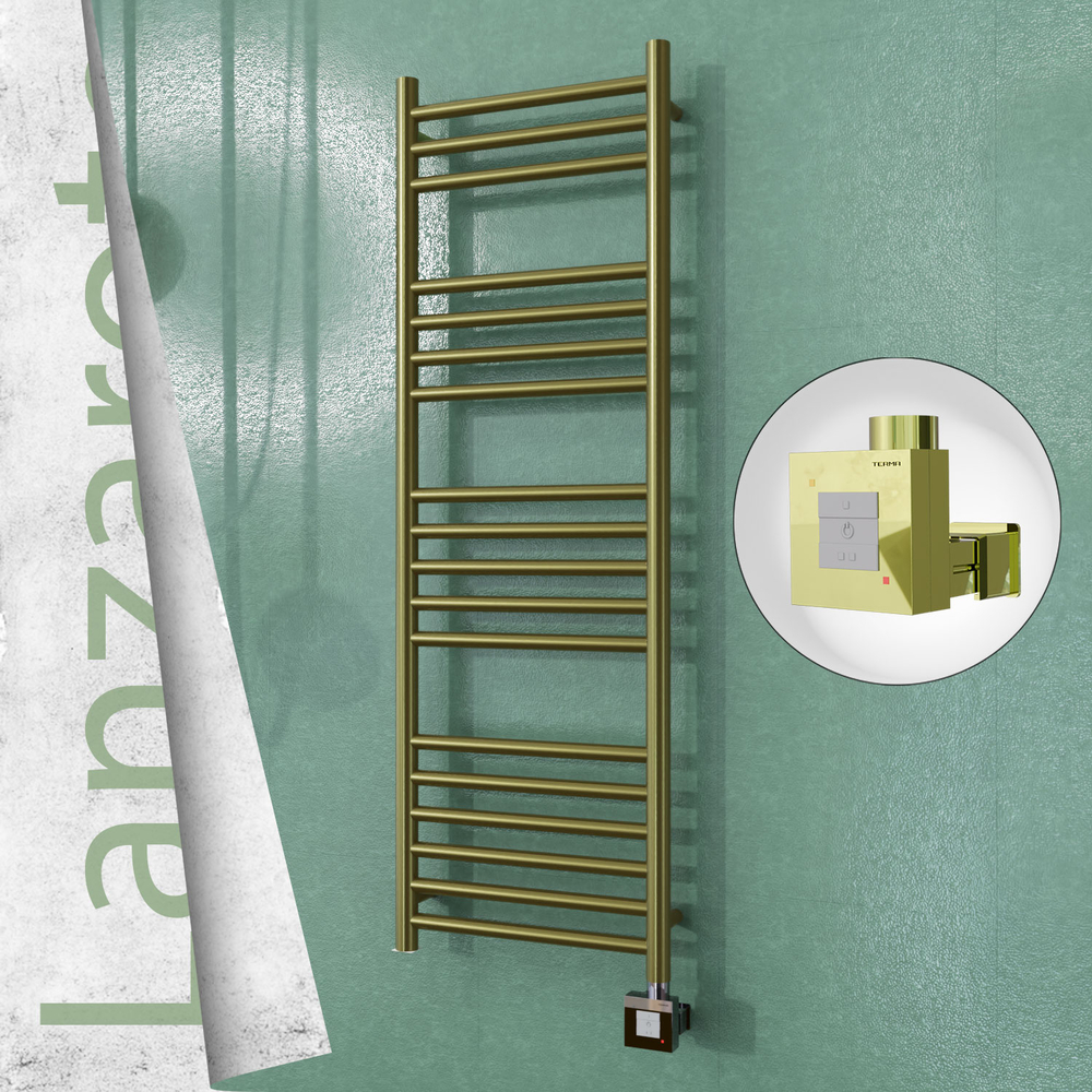 Lanzarote Electric Stainless Steel Towel Rail 400x1200 Satin Gold (KTX1 Thermostat) 300W - 1