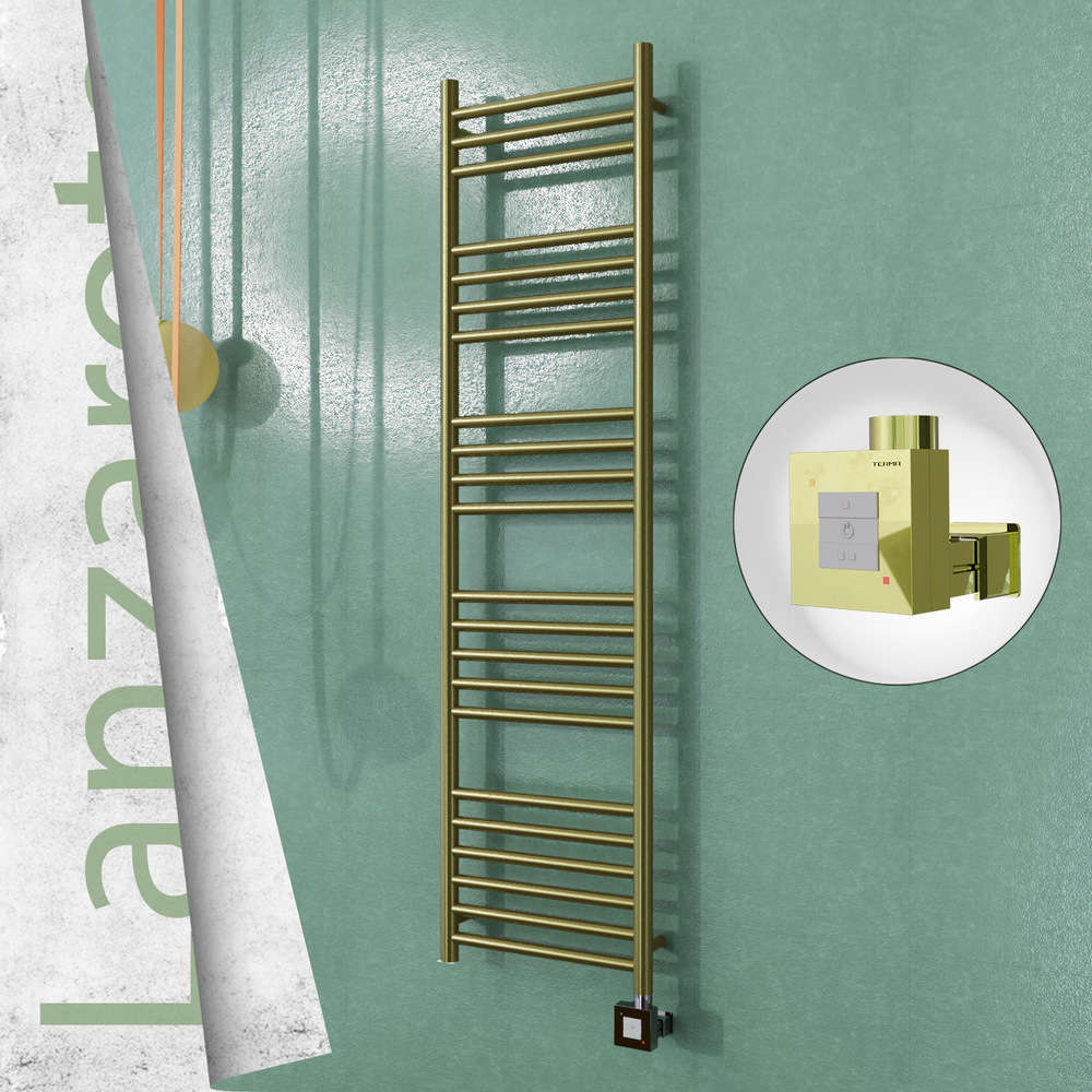 Lanzarote Electric Stainless Steel Towel Rail 400x1500 Satin Gold (KTX1 Thermostat) 300W - 1