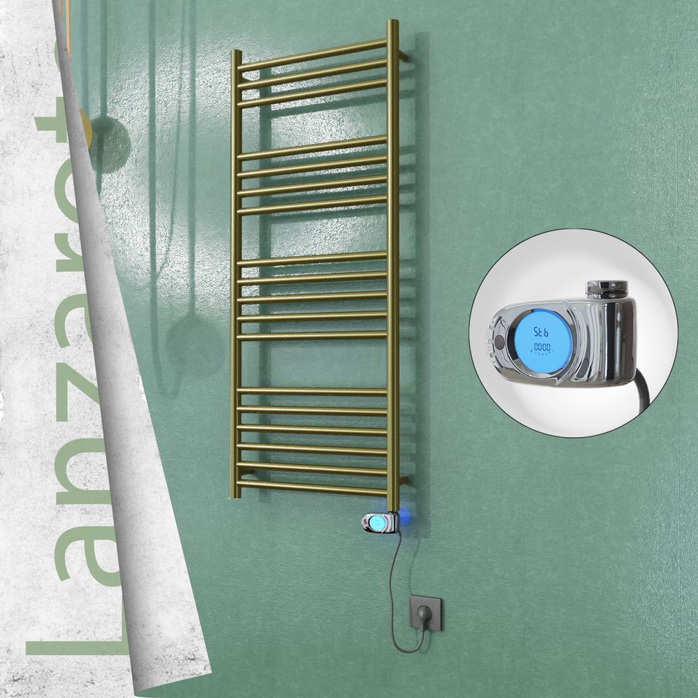 Lanzarote Electric Stainless Steel Towel Rail 500x1200 Satin Gold (Musa Thermostat) 300W - 1