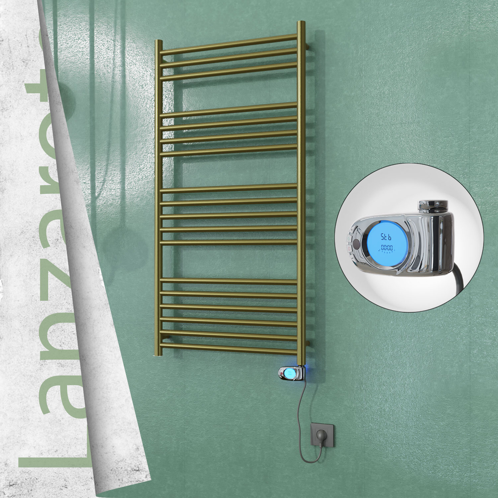 Lanzarote Electric Stainless Steel Towel Rail 600x1200 Satin Gold (Musa Thermostat) 300W - 1