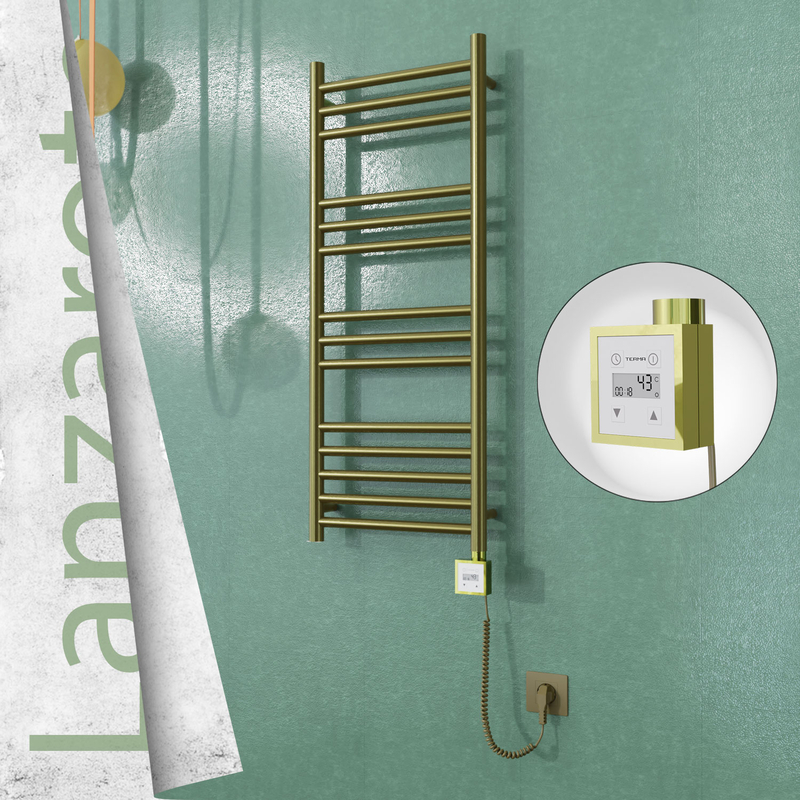 Lanzarote Elektrikli Paslanmaz Çelik Havlupan 400x1000 Satine Altın (KTX3 Termostat) 200W Spiral Kablolu 