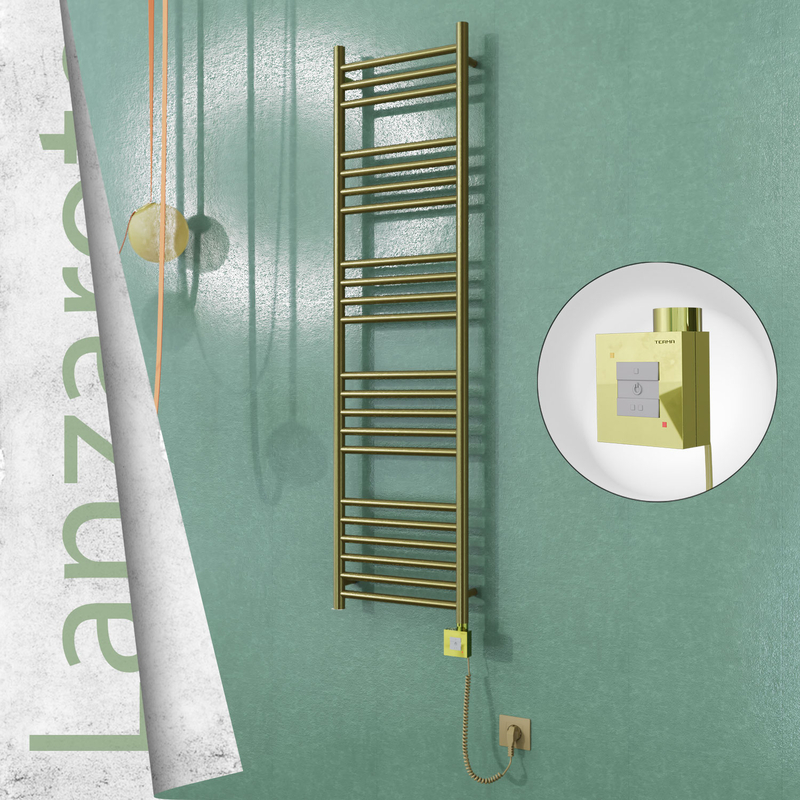 Lanzarote Elektrikli Paslanmaz Çelik Havlupan 400x1500 Satine Altın (KTX1 Termostat) 300W Spiral Kablolu