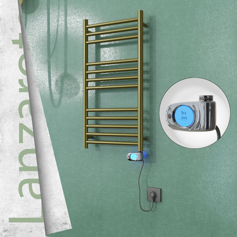 Lanzarote Elektrikli Paslanmaz Çelik Havlupan 400x800 Satine Altın (Musa Termostat) 200W 