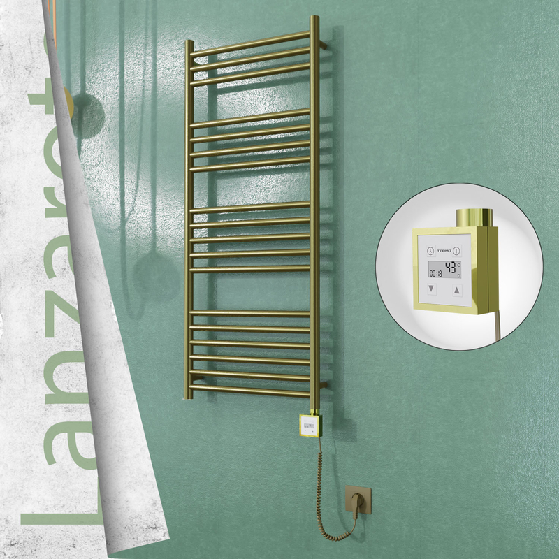 Lanzarote Elektrikli Paslanmaz Çelik Havlupan 500x1200 Satine Altın (KTX3 Termostat) 300W Spiral Kablolu 