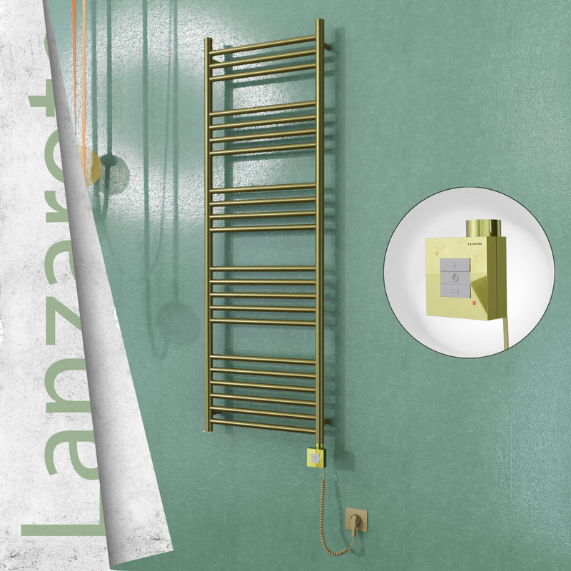 Lanzarote Elektrikli Paslanmaz Çelik Havlupan 500x1500 Satine Altın (KTX1 Termostat) 300W Spiral Kablolu