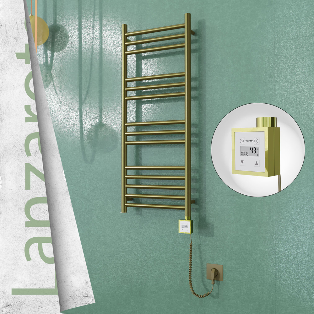 Lanzarote Sèche-serviettes Électrique en Inox 400x1000 Doré Satiné (KTX3 Thermostat) 200W Câble Spiralé - 1
